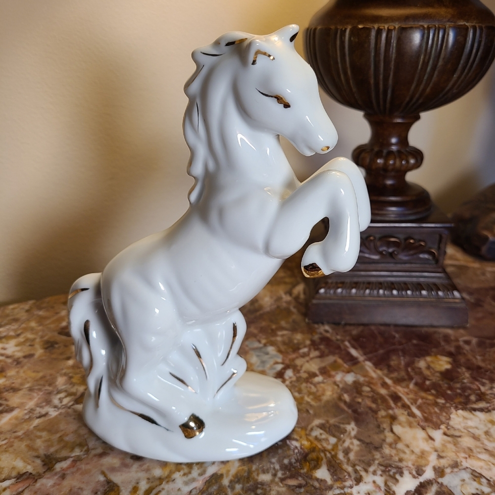 Vintage Elegant White Ceramic Horse Figurine